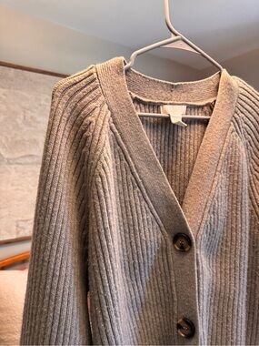 H&M Ribbed V-Neck Button Cardigan - Taupe